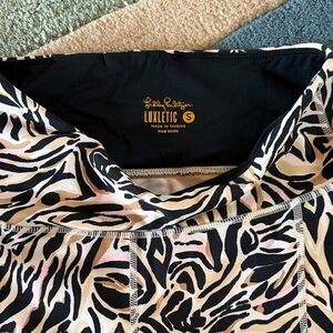 Lilly Pulitzer Luxletic Zebra-Print Leggings — Black, Cream & Pale Pink